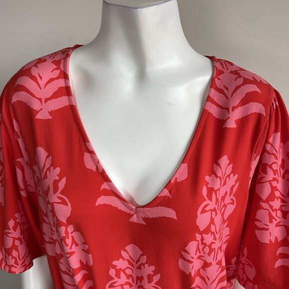 Spartina 449 Blakelynn Midi Dress Drawstring Cotton Knit Red Floral Large Resort - Picture 3 of 16